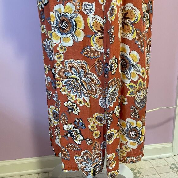 H.I.P Retro Orange Floral Duster Kimono Short Bell Sleeves Open Front Rayon M/L - Picture 3 of 12